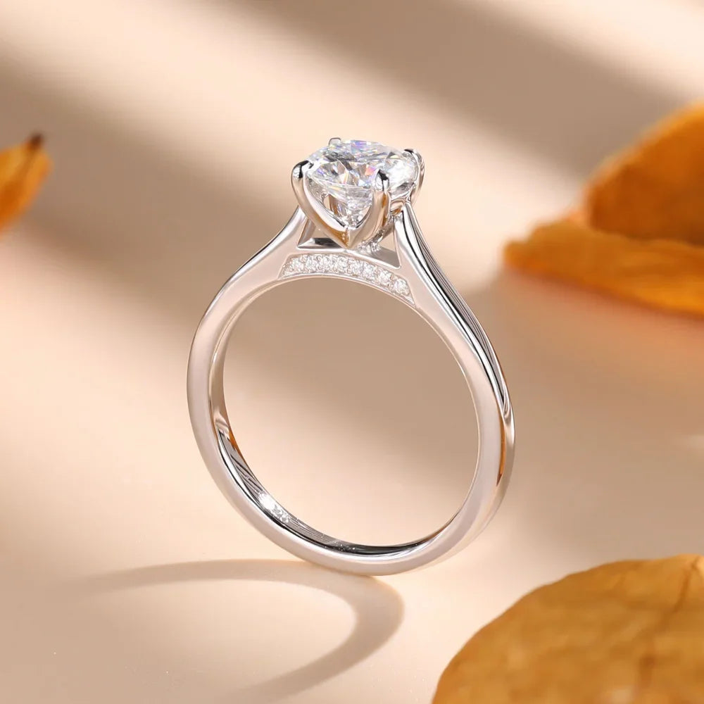 Sterling Silver Moissanite Solitaire Engagement Ring 1CT Round Cut Diamond Wedding Jewelry