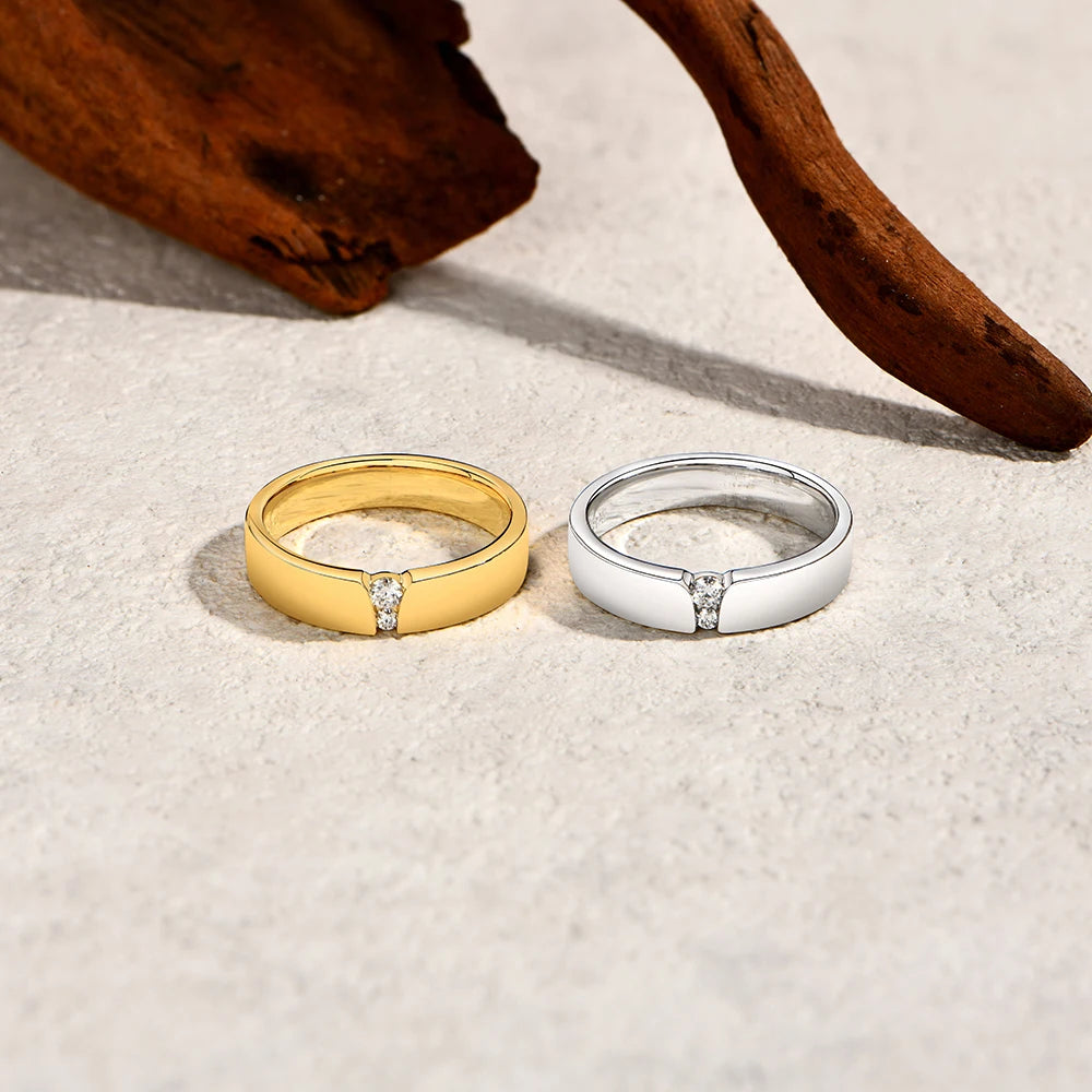 Women and Men Moissanite Couple Rings Brushed Design Sterling Silver Wedding Bands