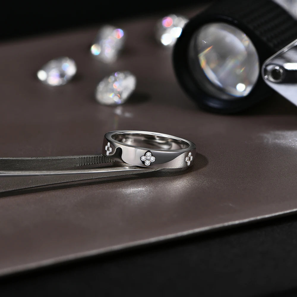 Moissanite Wedding Band Women Round Cut Floral Design 925 Sterling Silver Anniversary Ring