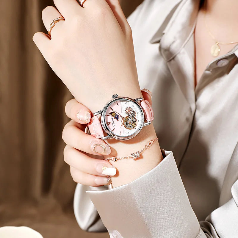 Rotatable Flowers Female Watch Women Top Brand Luxury Fashion Moon Phase Waterproof Lady Automatic Mechanical Watches Reloj