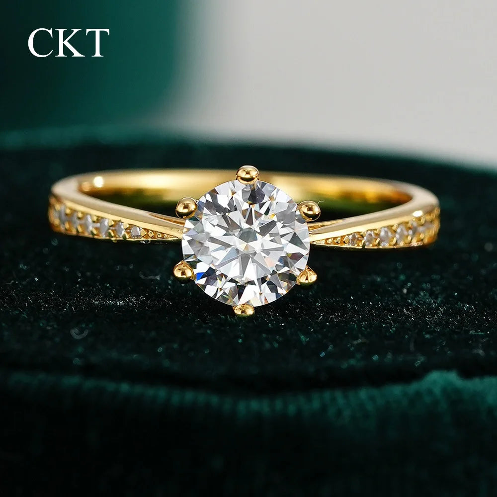 CKT 1CT Moissanite Ring – 100% Real 18K Gold, Luxury Wedding Jewelry for Women