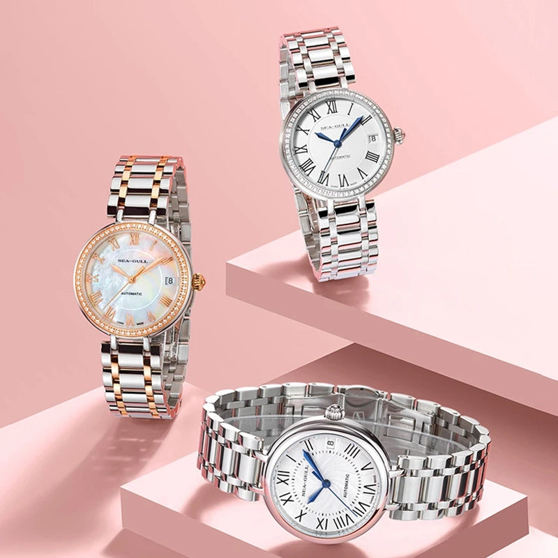 Ultra-Thin Automatic Mechanical Watch for Women – Roman Dial, Sapphire Glass, Holiday-Inspired Design