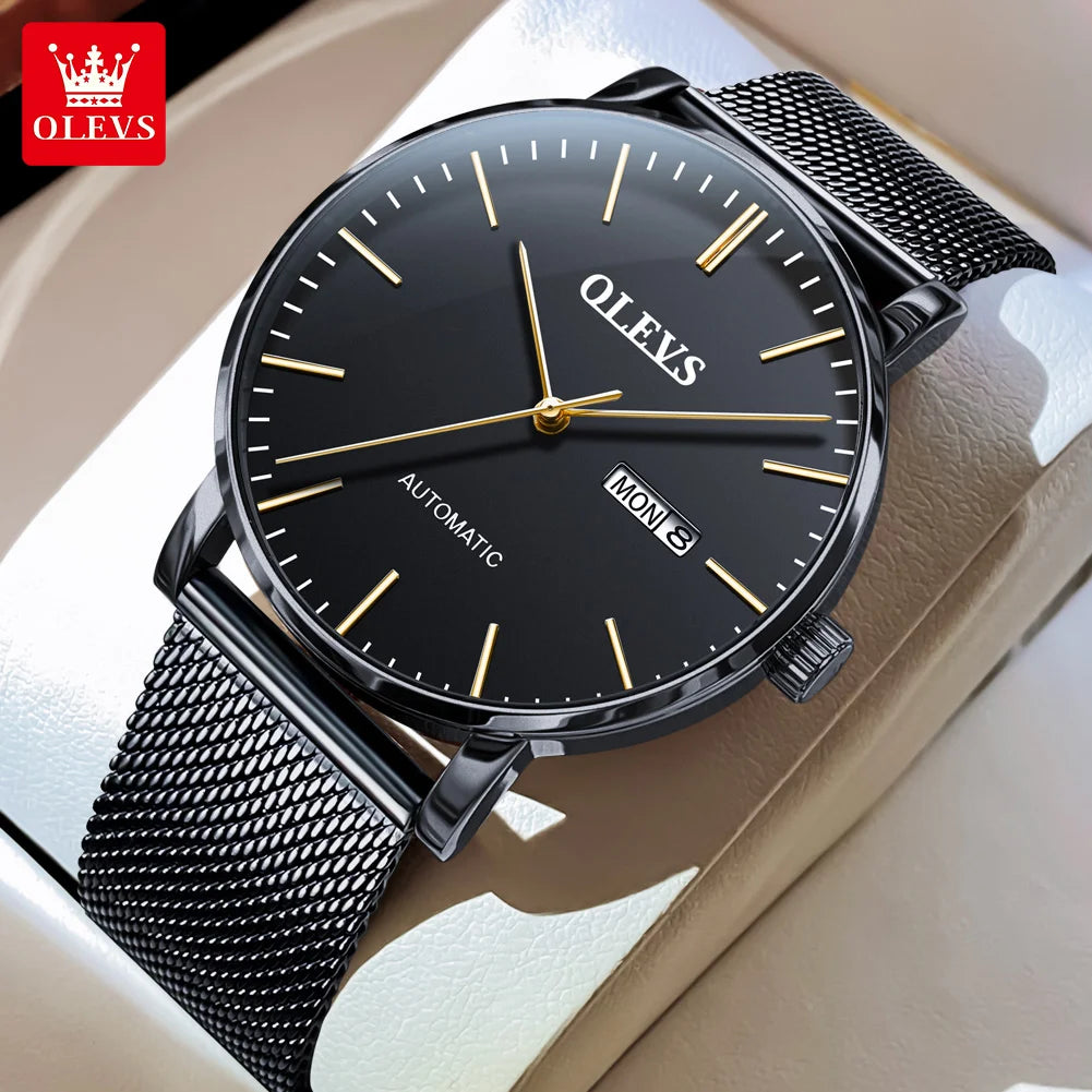 OLEVS Men's Watches Casual Automatic Mechanical Watches for Men Waterproof Day-Date Stainless Steel Bracelet Men for Gifts 5882