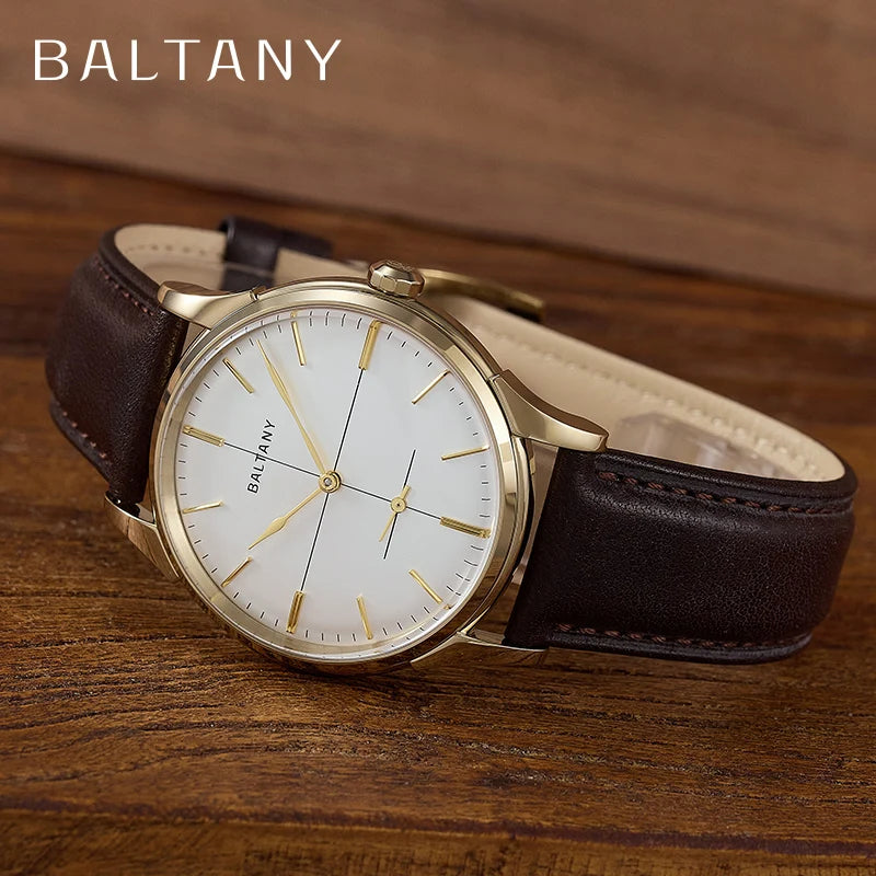BALTANY Retro Mechanical Dress Watch for Men | Leather Strap with Waterproof Sapphire Crystal