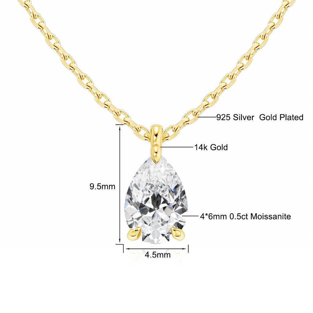 Szjinao Pear Cut 14K Gold Moissanite Necklace – Waterdrop Pendant for Wedding & Party Jewelry