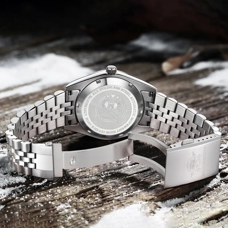 Men’s Automatic Business Watch NH35 Silver Stainless Steel 10ATM Luminous Dial