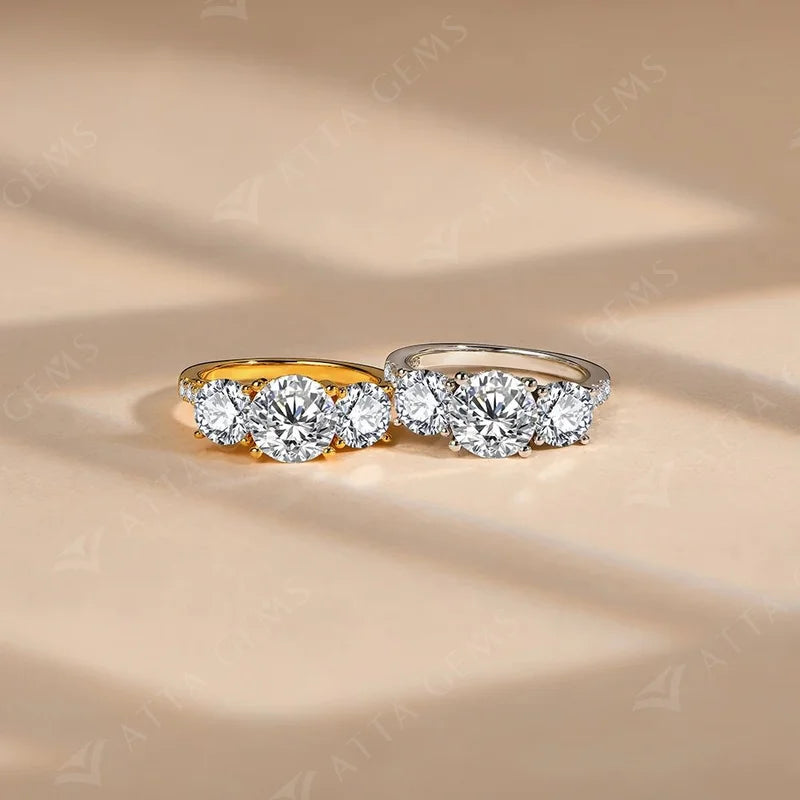 18K White Gold Plated 925 Sterling Silver 4ct Round Cut Moissanite Engagement Ring