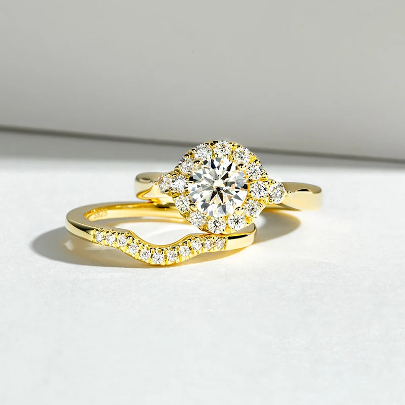 Moissanite Engagement Ring Set – 1 Carat, Gold Color 925 Sterling Silver for Women