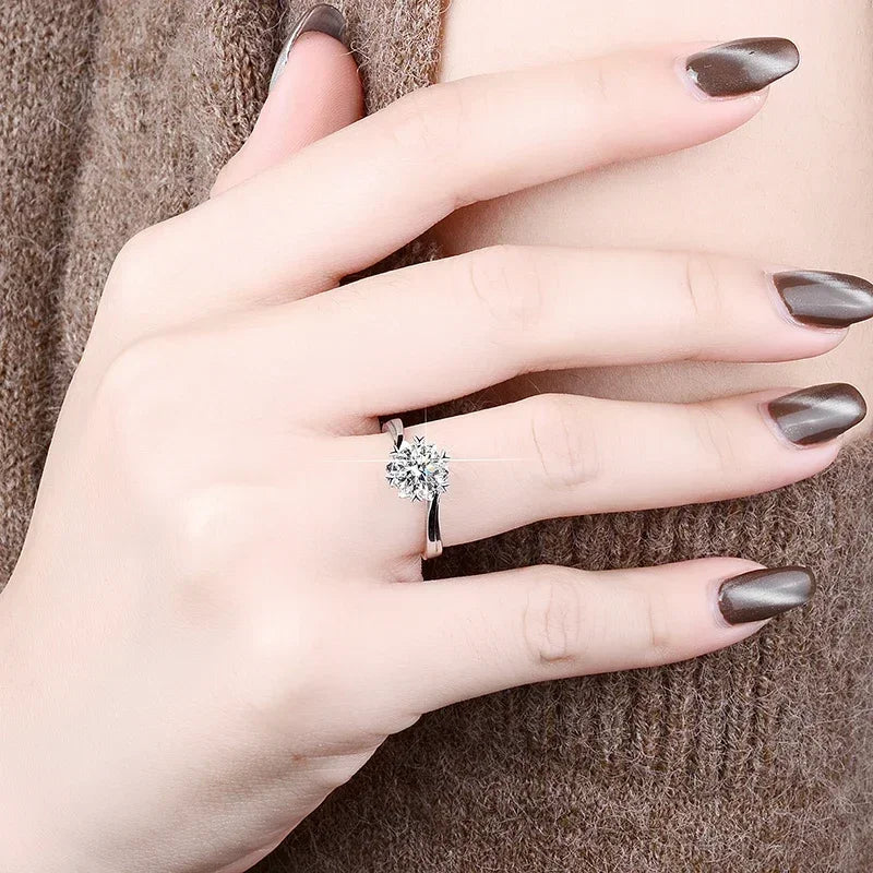 Platinum Engagement Ring 1 Carat Moissanite Diamond Classic Women Wedding Jewelry Gift