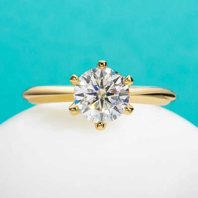 D Color Moissanite Engagement Ring – 3CT, Yellow Gold Plated 925 Sterling Silver, GRA Certified