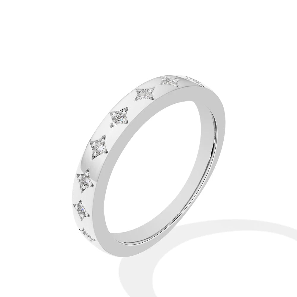 18K White Gold Plated 925 Sterling Silver Star Moissanite Wedding Band for Women