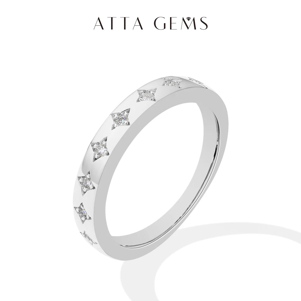 18K White Gold Plated 925 Sterling Silver Star Moissanite Wedding Band for Women