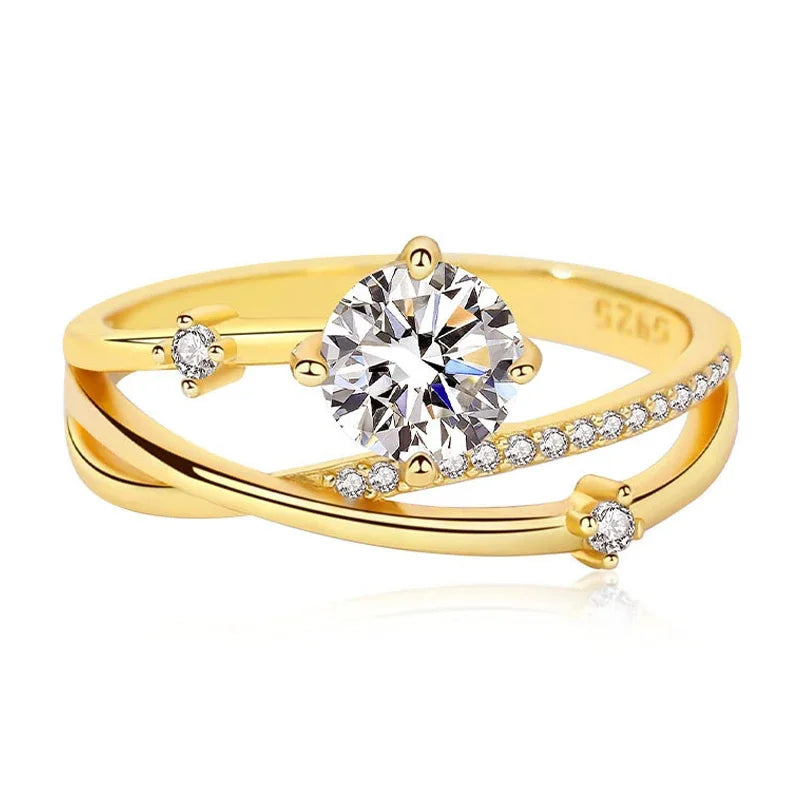 TFGLBU 0.8CT VVS Moissanite Ring – Excellent Cut, Gold-Plated 925 Sterling Silver Band