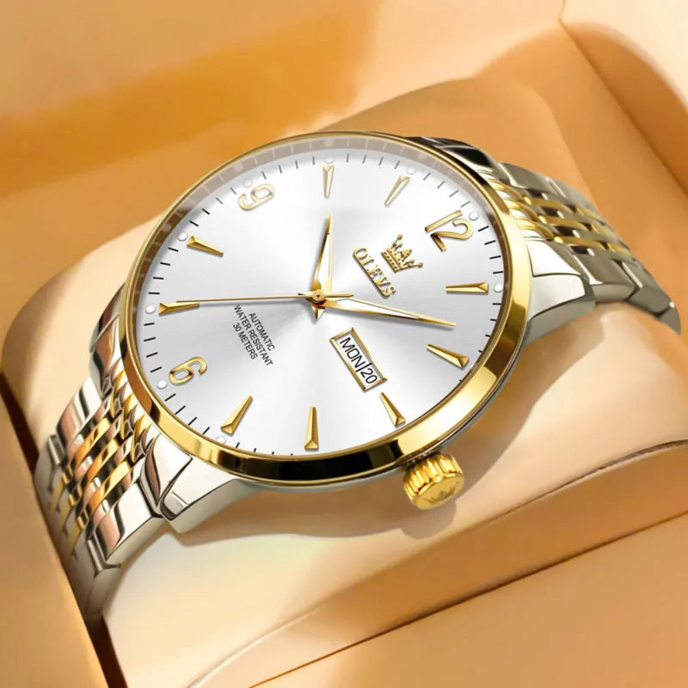 Men's Automatic Mechanical Watch Stainless Steel Luminous Dial Date Display Water Resistant