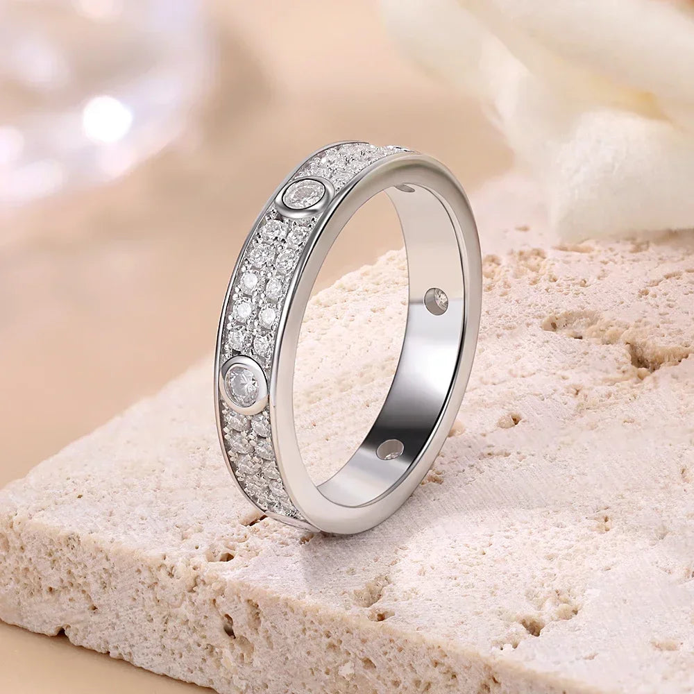 Eternity Moissanite Wedding Band 2mm White Gold Plated 925 Sterling Silver Engagement Ring
