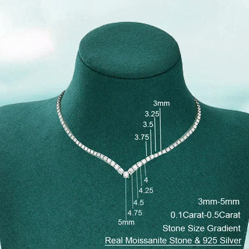 Women’s Moissanite Tennis Necklace Sterling Silver Gradient Diamond Choker Sparkling Jewelry