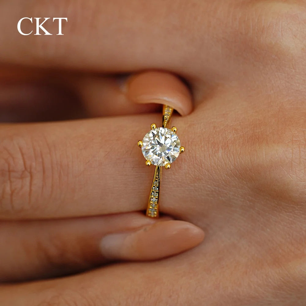 CKT 1CT Moissanite Ring – 100% Real 18K Gold, Luxury Wedding Jewelry for Women