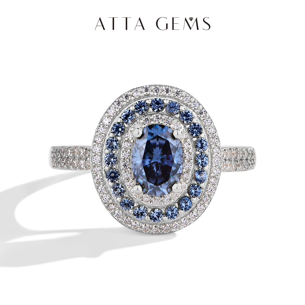18K Gold Plated 925 Sterling Silver 1ct Blue Moissanite Oval Engagement Ring for Women