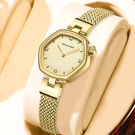 Hannah Martin Top Brand Women Stainless Steel Mesh With White Rose Gold Clock Original Japanese Quartz Movement Luxury Watches - RoyElite