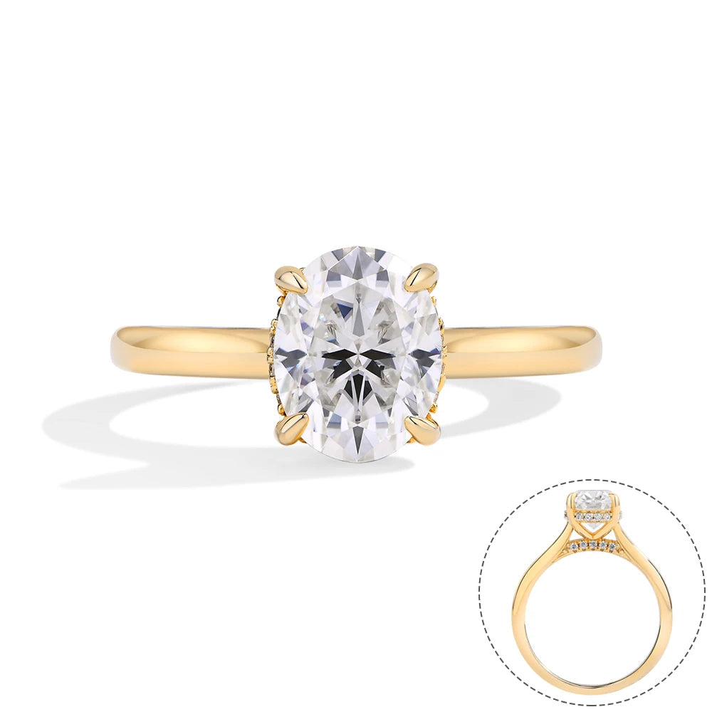 18K Gold Plated Oval Moissanite Engagement Ring 2CT Diamond Sterling Silver Wedding Jewelry