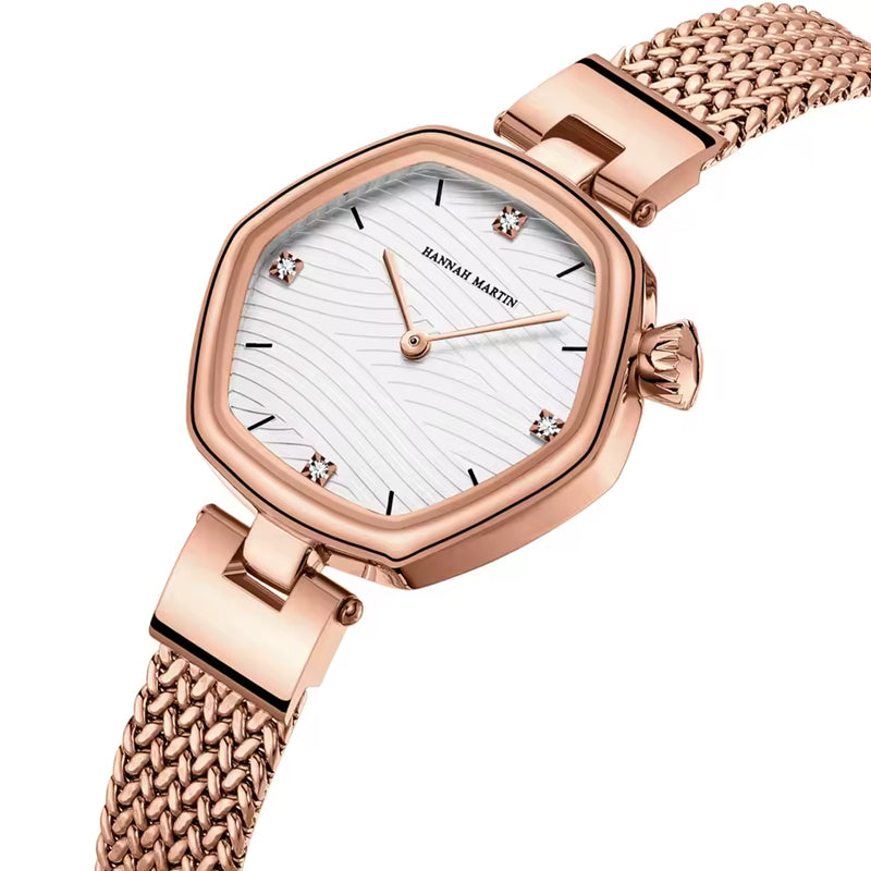 Women's Rose Gold Quartz Watch 30mm Oval Alloy Case Steel Mesh Band 3ATM Water Resistant