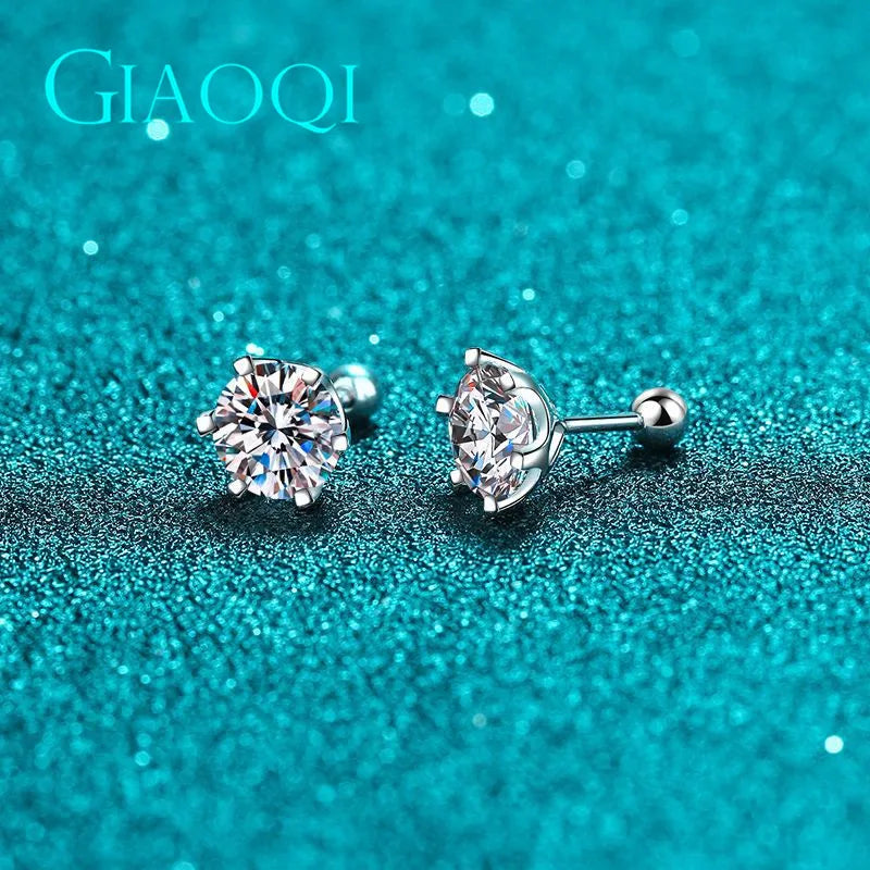 GIAOQI Brilliant Cut Moissanite Stud Earrings – 14K White Gold & Platinum Setting