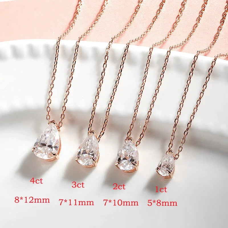 Smyoue Pear Cut D VVS1 Moissanite Necklace – 18K White Gold Plated Sterling Silver Pendant