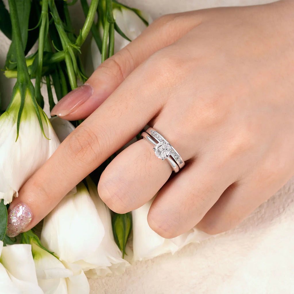 Newshe Solitaire Round Cubic Zirconia Engagement & Wedding Rings – 925 Sterling Silver, White & Yellow Gold Finish
