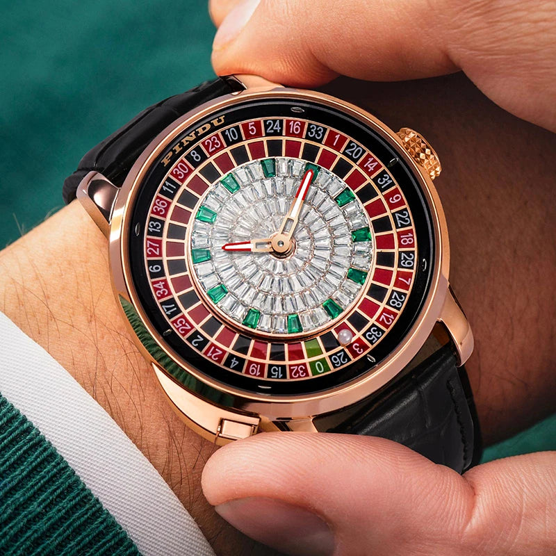 Mechanical Roulette Dial Watch | Interactive Elegance with Diamond Detail by PINDU - RoyElite
