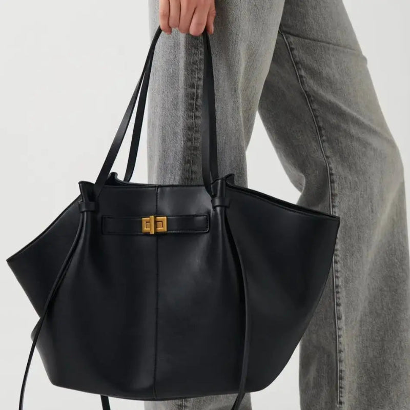 Faux Suede Women’s Trapeze Shoulder Bag with Metal Lock