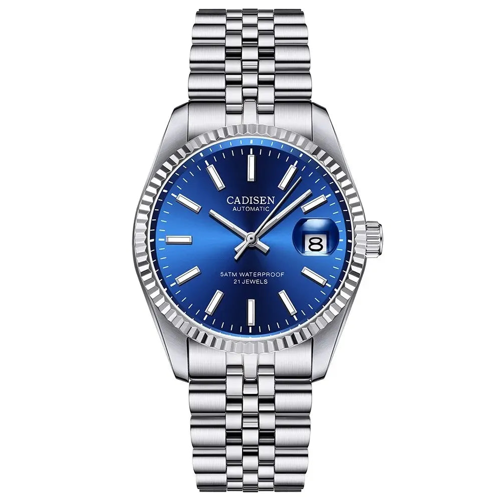 CADISEN Luxury Mechanical Watch for Men – Sapphire Crystal, Stainless Steel Bracelet, 50M Water Resistance