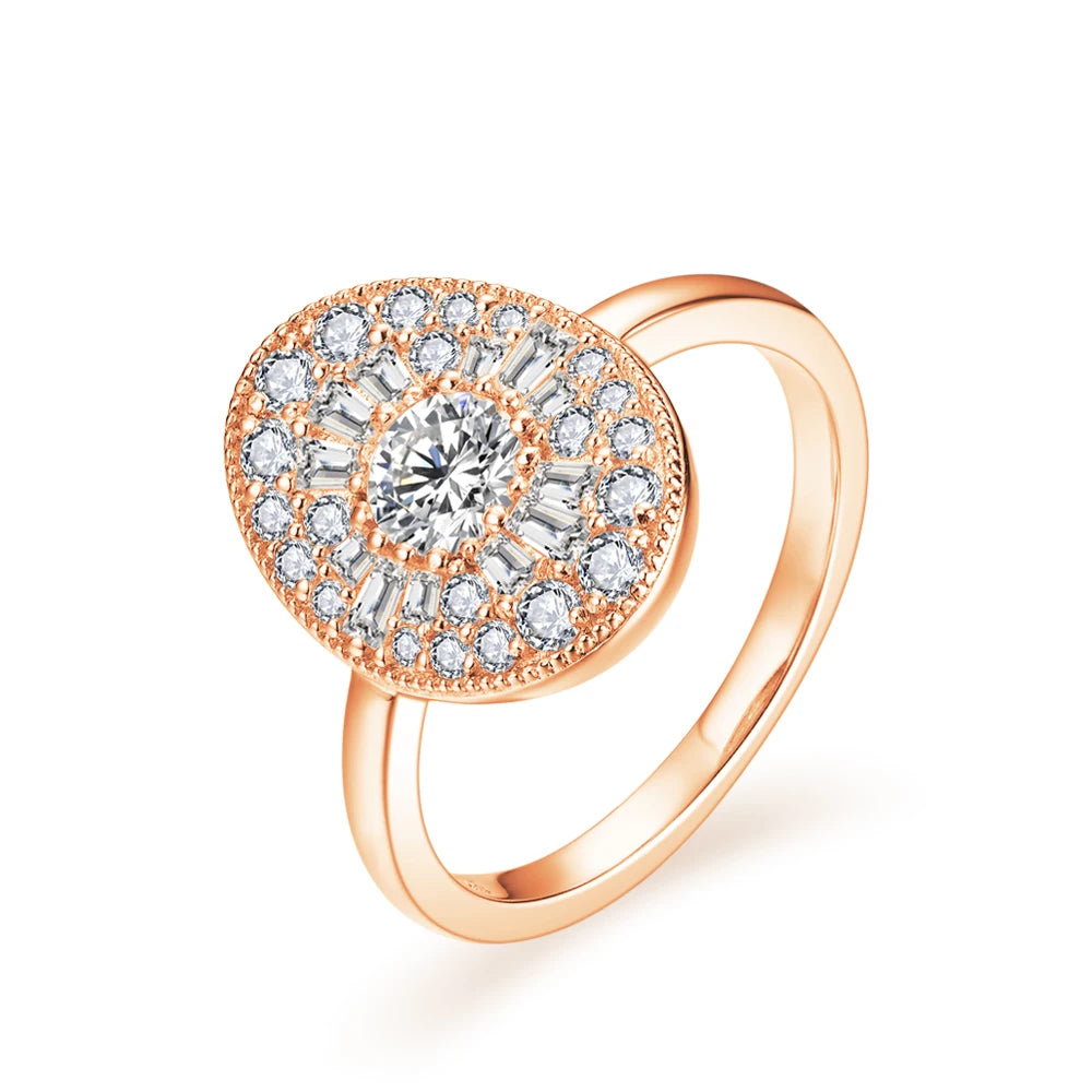 Women’s Round Moissanite Engagement Ring D Color VVS1 925 Sterling Silver White Gold Plated