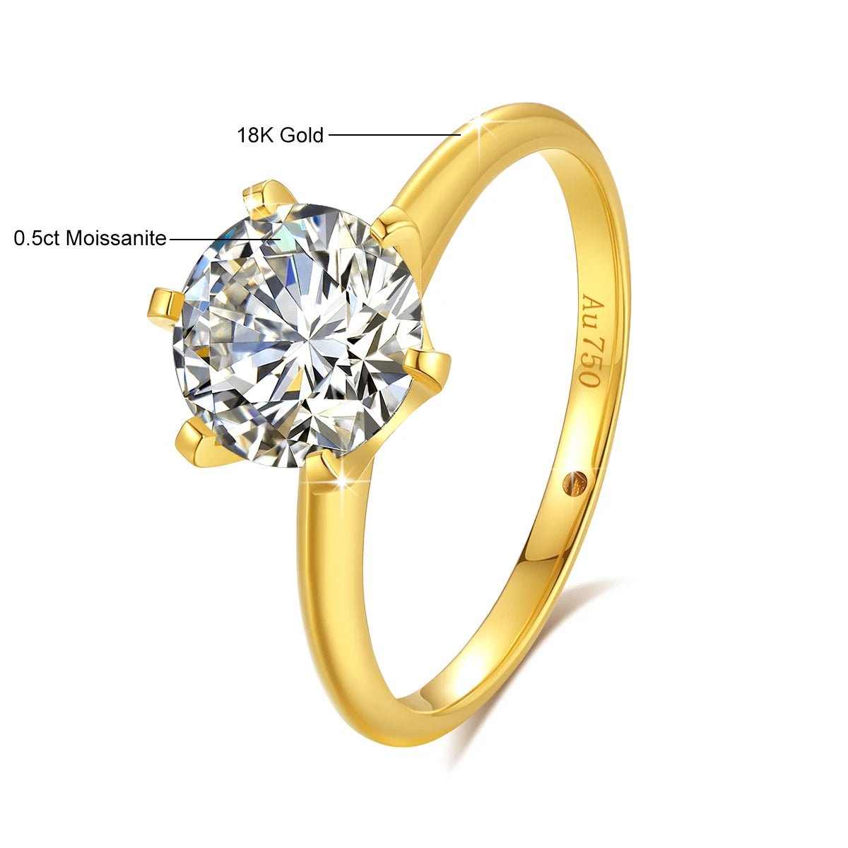 18K Gold Moissanite Engagement Ring Women 1 to 2 Carat Round Cut Diamond Wedding Jewelry