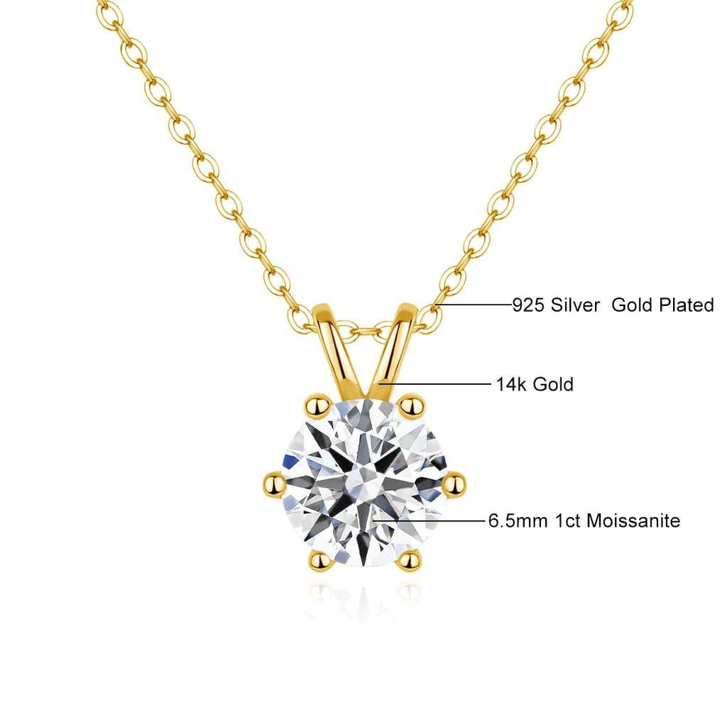 Aurora Goldsmiths Round Cut 14K Gold Moissanite Pendant Necklace – 1ct-3ct Solitaire for Women