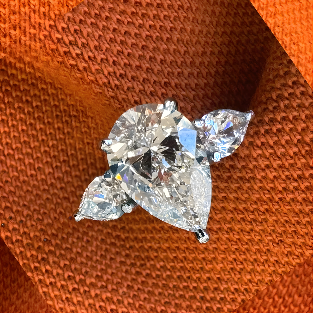 Women’s Moissanite Pear Cut 3-Stone Engagement Ring 925 Sterling Silver Wedding Band