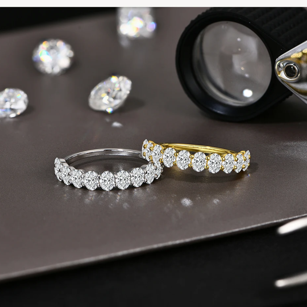 Women’s Oval Cut Moissanite Ring 1.8CT D Color 925 Sterling Silver 18K Gold Plated Band