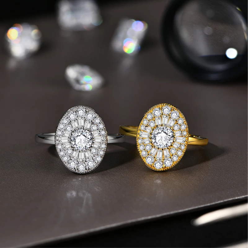 Women’s Round Moissanite Engagement Ring D Color VVS1 925 Sterling Silver White Gold Plated