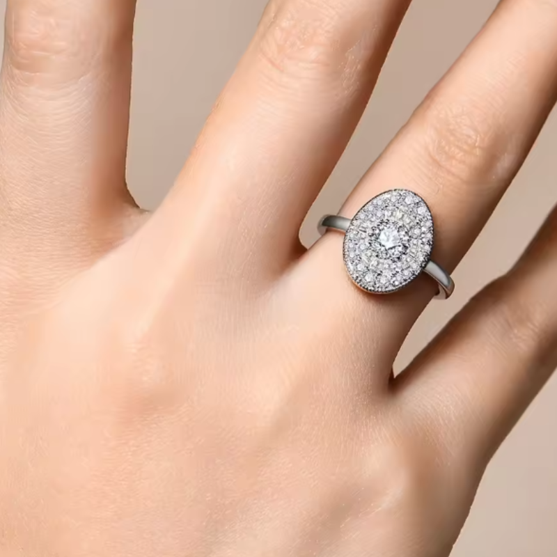 Women’s Round Moissanite Engagement Ring D Color VVS1 925 Sterling Silver White Gold Plated