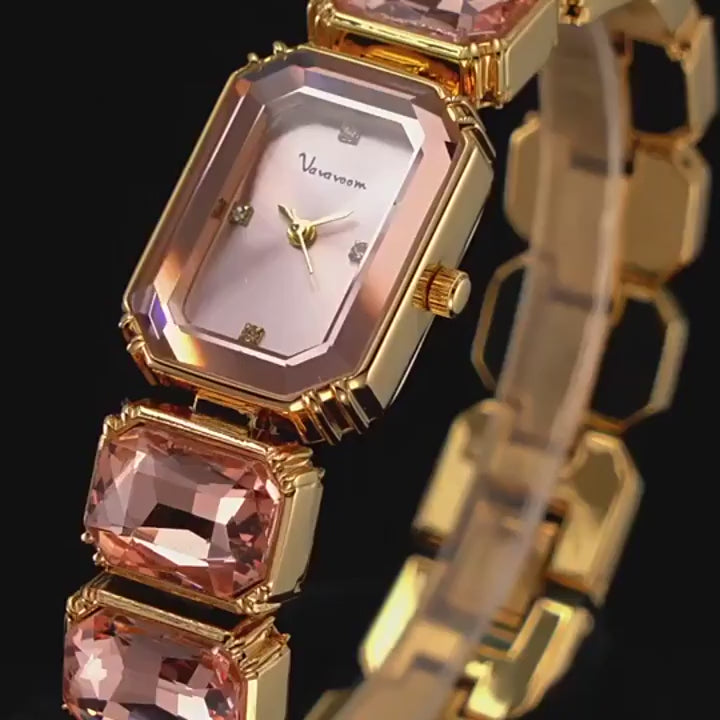 Gema gem-link quartz watch video. Also shows a green-crystal colourway that is not sold; see product photos for the available colours.