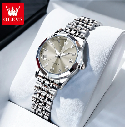 OLEVS Stylish Quartz Watch for Women | Luminous Hands with Auto Date and Stainless Steel Build