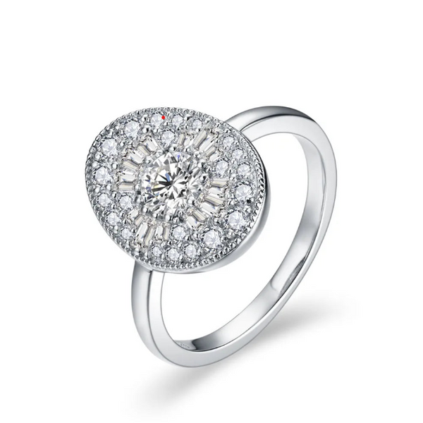 Women’s Round Moissanite Engagement Ring D Color VVS1 925 Sterling Silver White Gold Plated