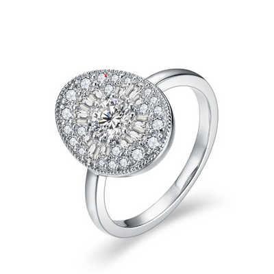 Women’s Round Moissanite Engagement Ring D Color VVS1 925 Sterling Silver White Gold Plated