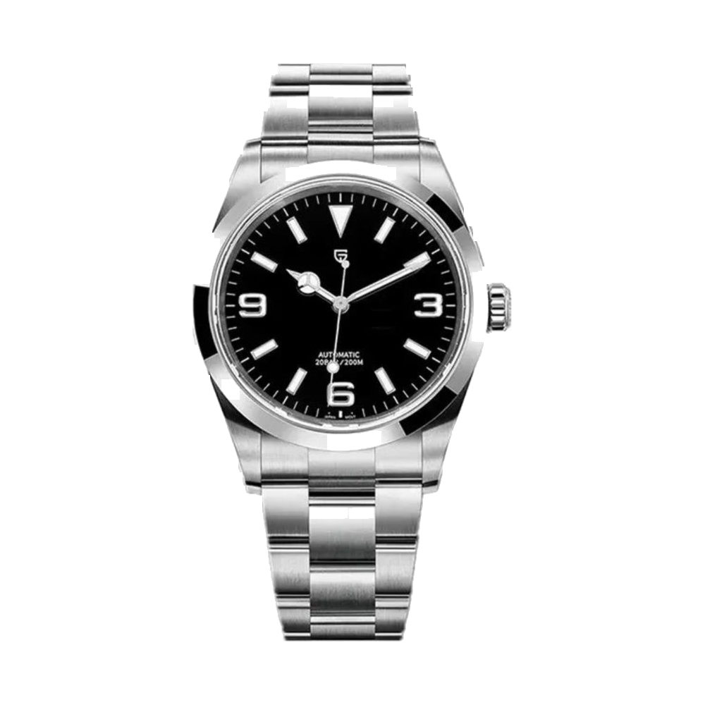 Mechanical diver watch, black dial with 3-6-9 numerals, luminous markers — RoyElite