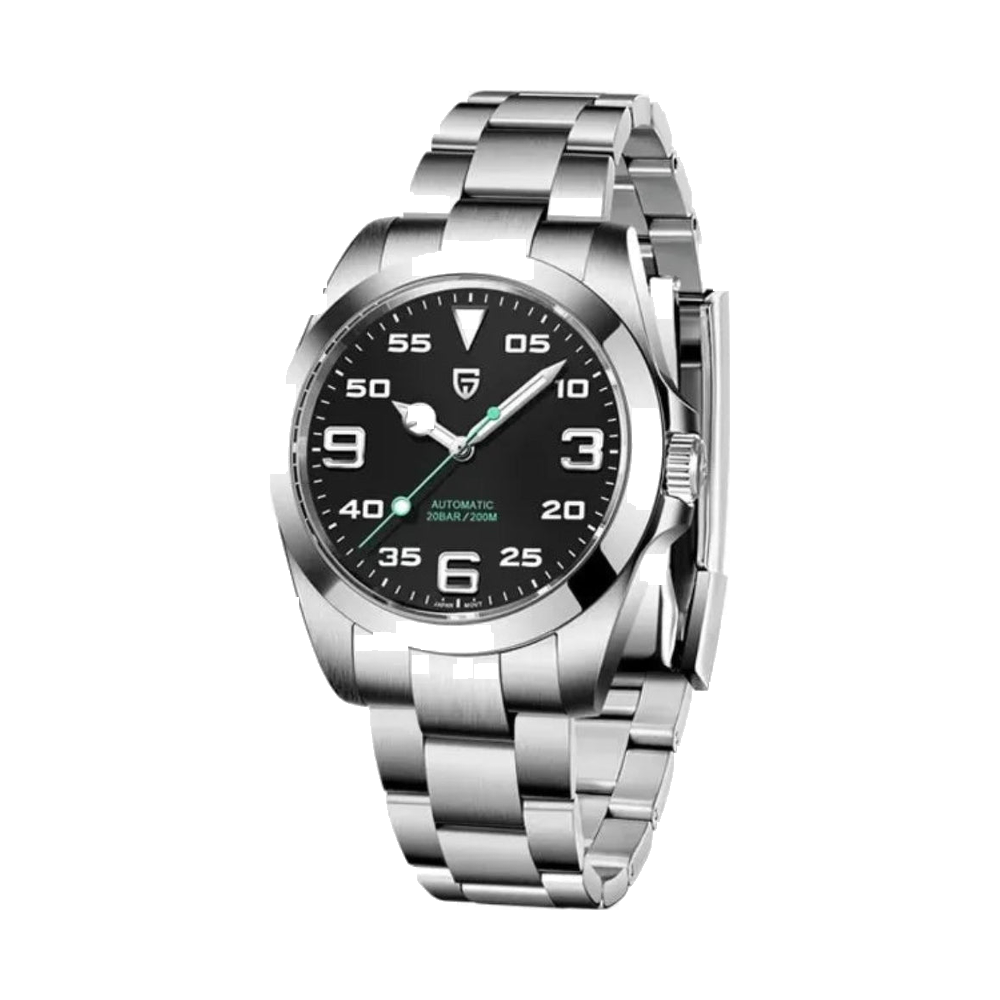 Mechanical diver watch, black dial, sapphire crystal, screw-down crown — RoyElite