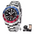 GMT automatic watch, blue and red bezel, steel bracelet — RoyElite