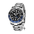 GMT automatic watch, black and blue bezel, steel bracelet — RoyElite