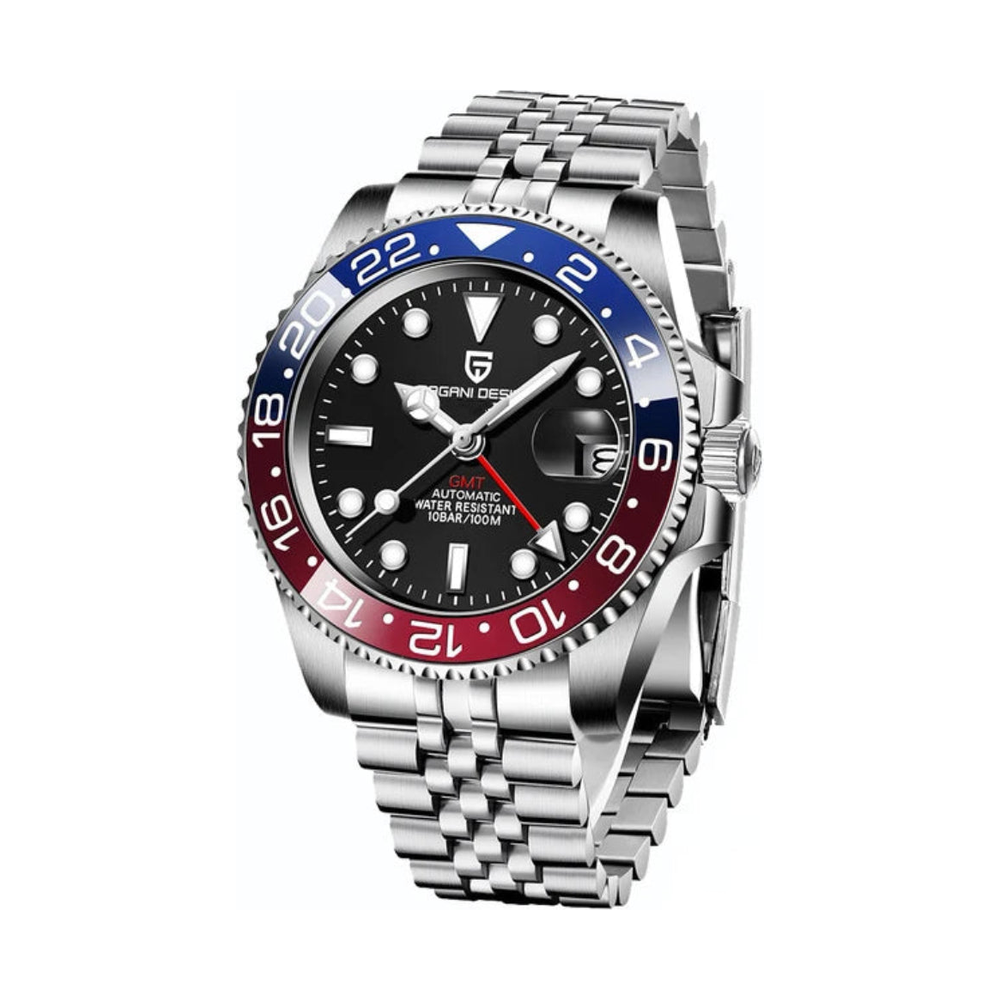 GMT automatic watch, blue and red bezel, jubilee bracelet — RoyElite