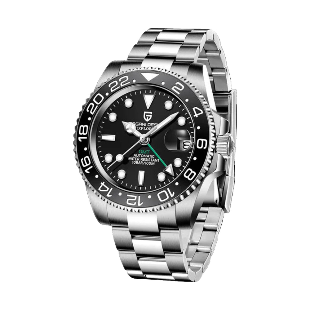GMT automatic watch, full black case and dial — RoyElite