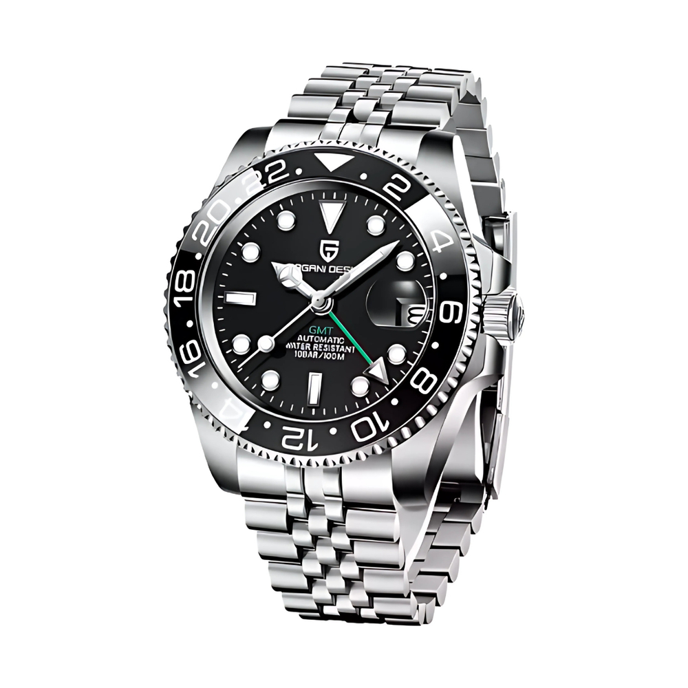 GMT automatic watch, full black, jubilee steel bracelet — RoyElite