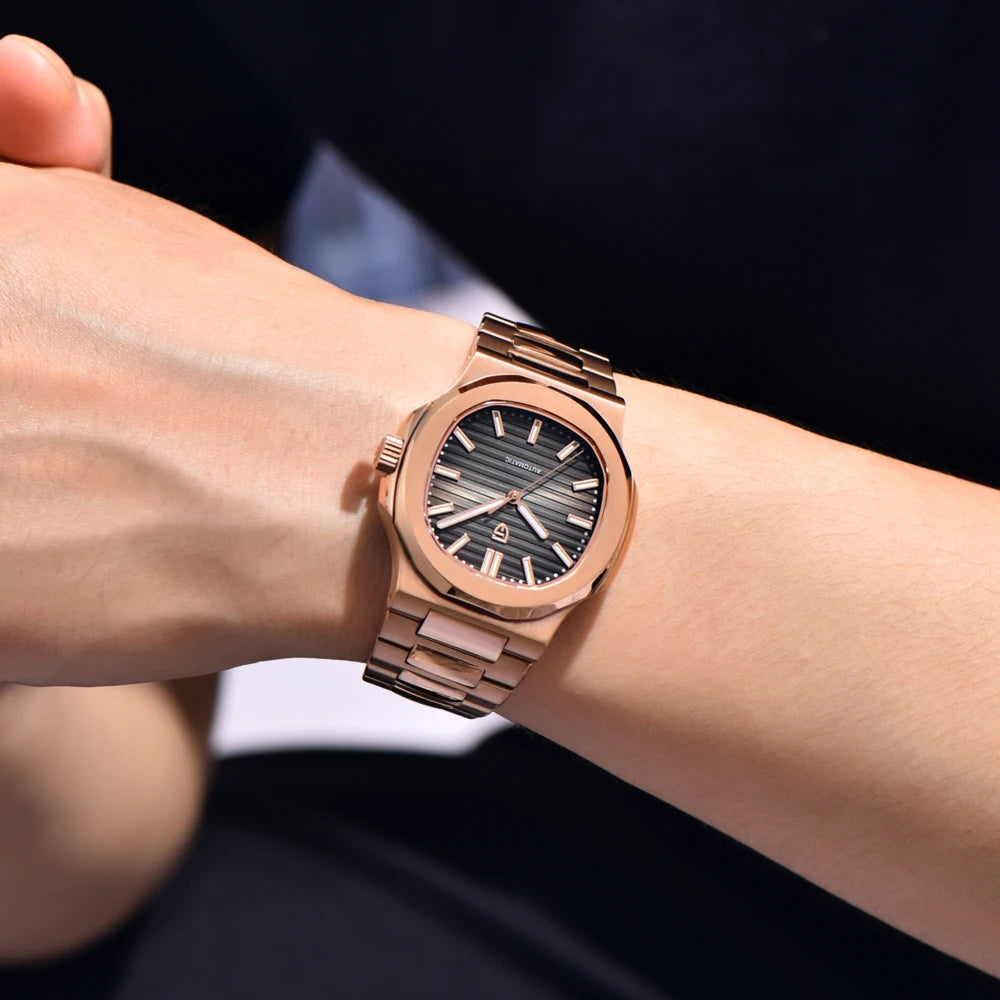 Reloj automático en la muñeca, versión Oro rosa / Negro